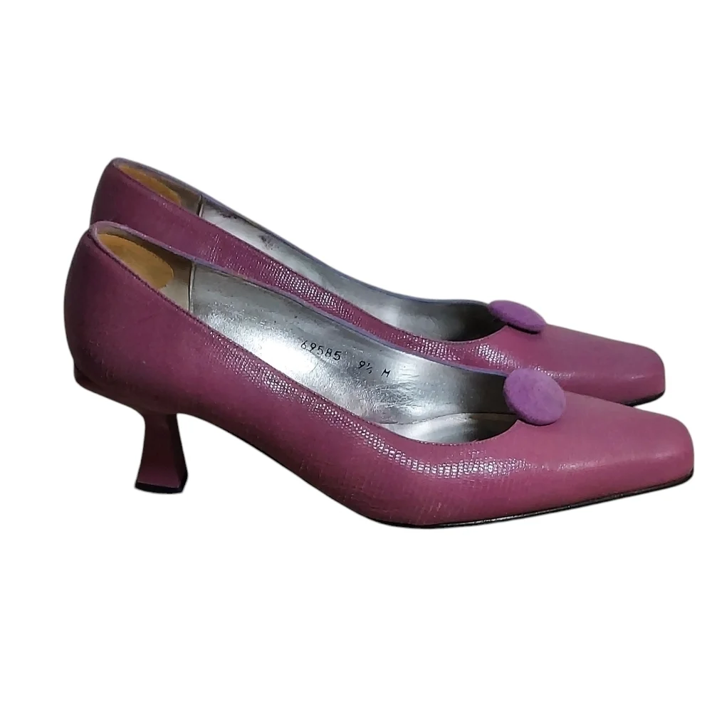 Timothy Hitsman Vintage Purple Dark Lavender Textured Leather Square Toe Heels